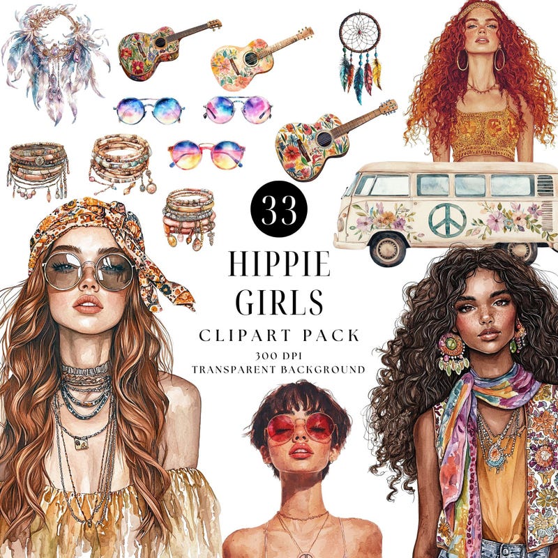 Whimsy Hippy Whimsical Hippie Clipart - Etsy