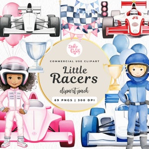 Aquarel racewagen clipart, sportwagen, roze raceauto, blauwe sportwagen, babyshower, Fast One, retro raceauto, racevlag, commercieel