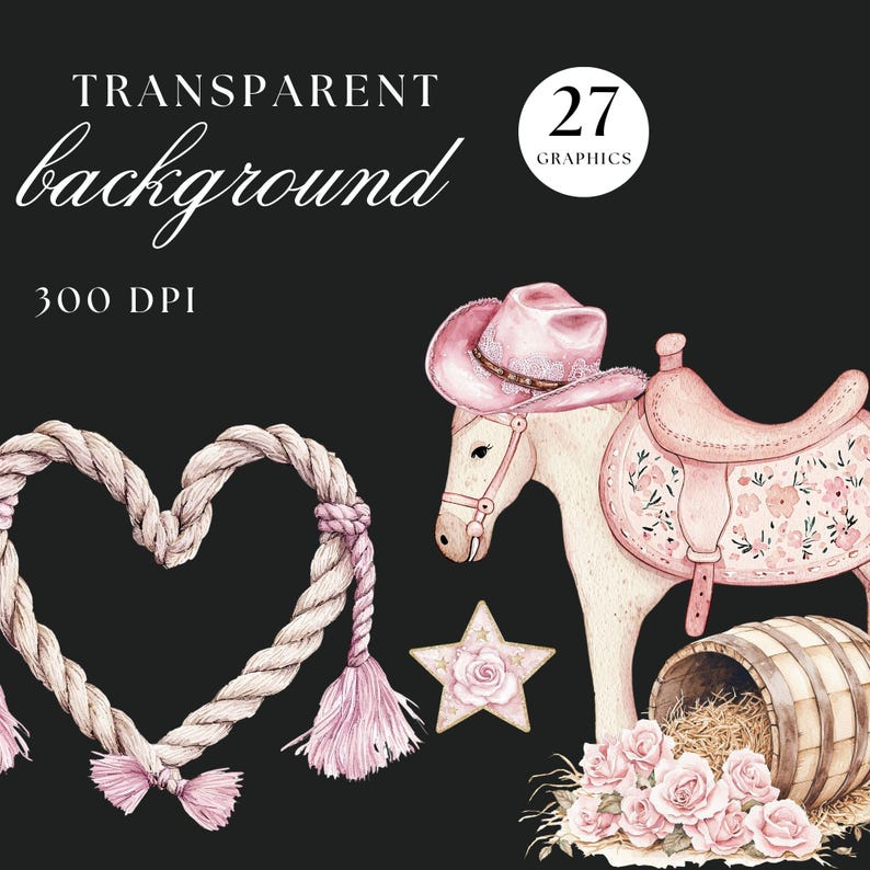 Pink Rodeo Cowgirl Clipart Bundle, Watercolor Nursery (digital Download ...