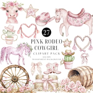 Mijn eerste rodeo clipartbundel, cowgirl verjaardag clipart, roze rodeo aquarel kwekerij, westerse clipart, eerste verjaardag, digitale download