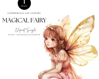Watercolor Magical Fairy Clipart, Fantasy Graphic (Instant Download)