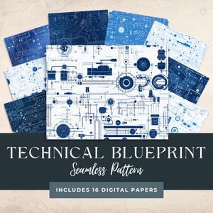 Technical Blueprints Digital Paper, Scrapbook, Engine Blueprint, Industrial Engineer, Architecture Page, Technical Background, Junk Journal