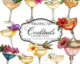 Tropical Cocktail Clipart, Summer Drink Illustrations (Commercial Use)