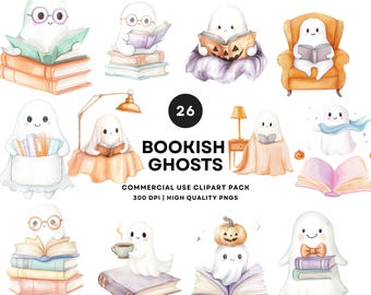 Imágenes prediseñadas de fantasmas intelectuales – Acuarela pastel de Halloween PNG (Uso comercial)
