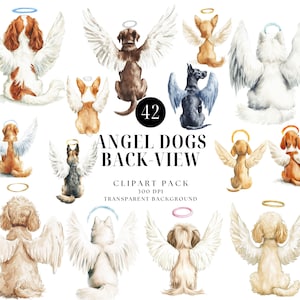 Clipart chien ange de dos, portrait d'animal de compagnie, chien mignon, numérique, mélange de chiens, races de chiens croisés, membres de la famille, créateur de portraits, amoureux des chiens
