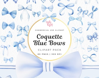 Blue Coquette Bow Clipart, Watercolor Bow Designs (PNG Digital Download)