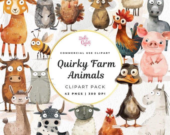 Watercolor Farm Animals Clipart | Farm Clip Art - Cow, Horse, Duck ...