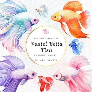 Watercolour Pastel Betta Fish Clipart Park, Commercial Use, Cute Fish Graphics, Cute Animal Illustrations Kids, Transparent PNG