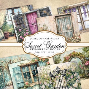 Grunge Doors Windows, Rustic Junk Journal Pages, Digital Backdrop, Digital Scrapbook Papers, Decoupage Sheets, Cottagecore Secret Garden