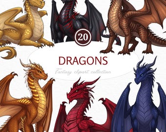 Fantasy Dragon Clipart – Epic Dragon Illustrations, Commercial Use (Digital Download)
