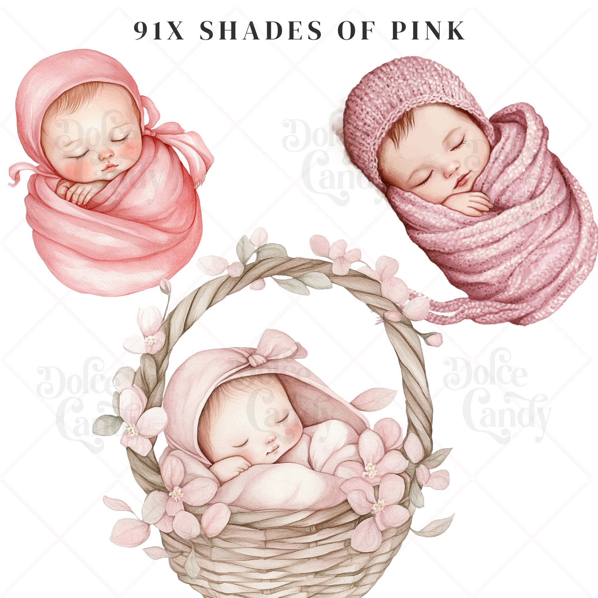 Watercolor Pink Baby Shower Clipart Bundle, Teddy Bear PNG (digital ...