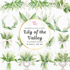Pack de cliparts illustrations aquarelle muguet, couronne de fleurs, bouquet de fleurs, graphiques floraux PNG, mariage, fleur de naissance