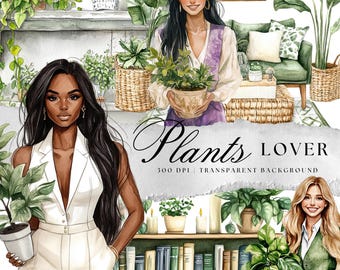 Watercolor Plant Lover Clipart, Botanical Art (Digital Download)