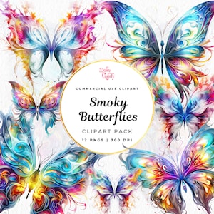 Dekorativer Aquarell Rauch Schmetterling Clipart, ätherischer Rauch Schmetterling Bündel, mystische Kunst, kommerzielle Nutzung, abstrakte Kunst, Fantasy Insekt