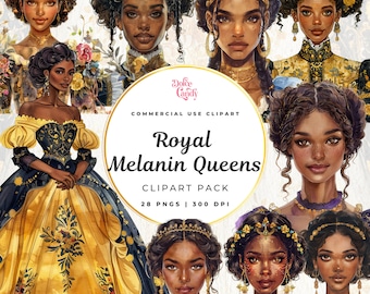 Regency Melanin Queens Watercolor Clipart, Victorian Lady Graphics (Digital Download)