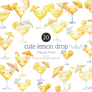Clipart citroen druppel martini, grillige cocktaildrank png, aquarel martini kunst, bar decor, kawaii citroendrankje, illustraties feest
