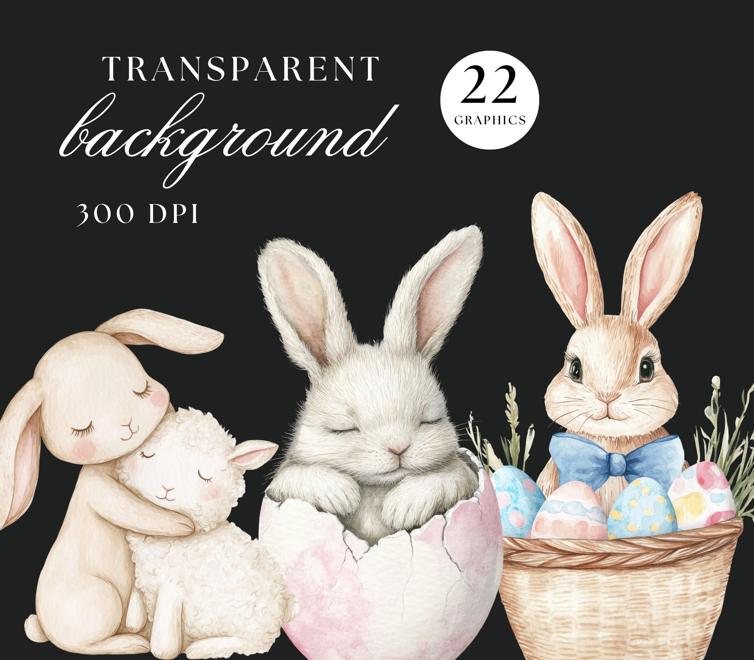 Watercolor Easter Bunny Clipart – Cute Rabbit PNG, Spring Nursery ...