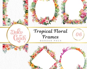 Tropical Floral Frames | Hibiscus Flower Clipart PNG (Digital Download)