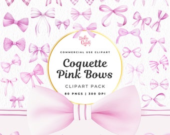 Pink Coquette Bow Clipart, Watercolor Bow Designs (PNG)