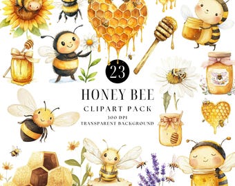 Imágenes prediseñadas de abejas en acuarela y flores de primavera en formato PNG (descarga digital).