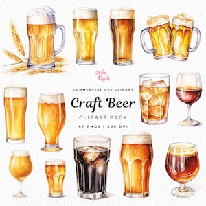 Watercolour Beer Clipart, Alcohol Drinks, Beverage Illustration, Cocktail Graphic, Beer, Wine, Drinks, Beer Glass, Brewery, Whisky Graphics