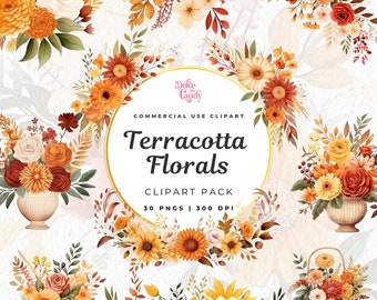 Clipart floral en terre cuite, fleurs d'automne Boho (téléchargement numérique PNG)