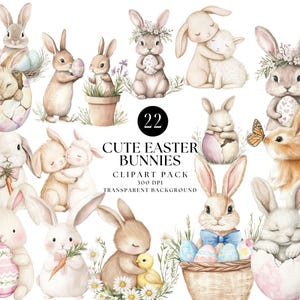 Watercolour Easter Bunny Clipart - Cute Bunny PNG, Spring Clipart, Digital Download, Boho Nursery, Baby Rabbit, Commercial Use, High Quality