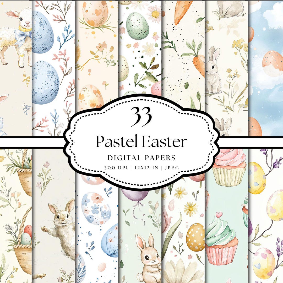 Pastel Easter Digital Paper Pack, Bunny and Egg Patterns (digital ...