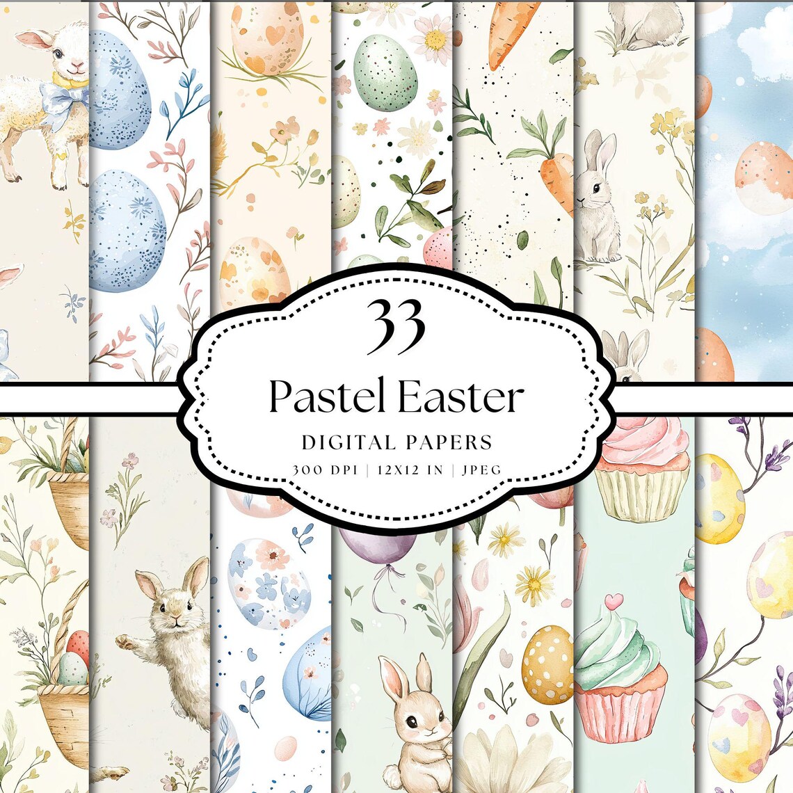 Pastel Easter Digital Paper Pack, Bunny and Egg Patterns (digital ...