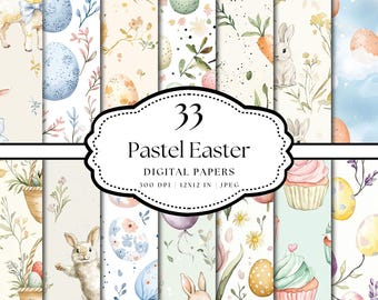 Pastel Easter Digital Paper Pack, Bunny and Egg Patterns (Digital Download)