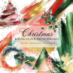 Christmas Watercolour Brush Strokes, Watercolour Washes, Gold Glitter Splatter, Metallic Gold PNG, Gold Frame Clipart, Logo Backgrounds
