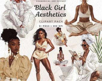 Watercolor Black Woman Clipart, Fashion Girl PNG Graphics (Digital Download)