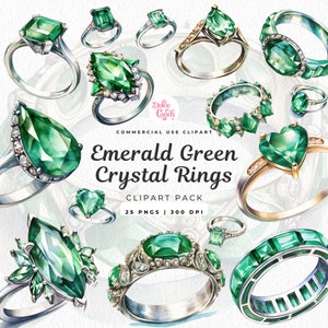 エメラルドグリーンのクリスタルリングのクリップアート、水彩の結婚指輪、シルバーとゴールドのグラフィック、ブライダルリング、新郎の指輪、婚約指輪 png、