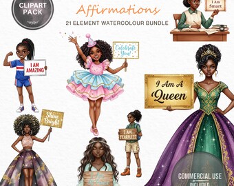 Black Girl Affirmation Clipart Bundle, Empowerment PNG (Digital Download)