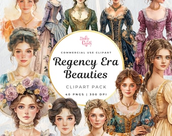 Regency Era Beauties Clipart, Watercolor Ladies, Commercial Use (Digital Download)