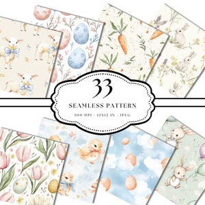 Pastel Easter Digital Paper Pack, Bunny and Egg Patterns (digital ...