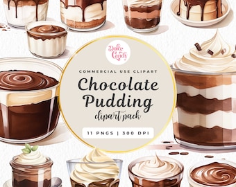 Watercolor Chocolate Pudding Clipart, Dessert PNG (Commercial Use)