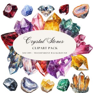 Crystals Clipart, Birth Stone Crystal, Healing Crystals, Diamond, Watercolour Amethyst, Gemstone, Agate, Digital Download, Commercial Use
