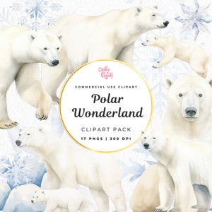 Winter Polar Bear Wonderland Clipart, Watercolour Winter, Arctic Animal, Christmas Animals, Watercolour Bear, Cute Polar Bear Graphics png