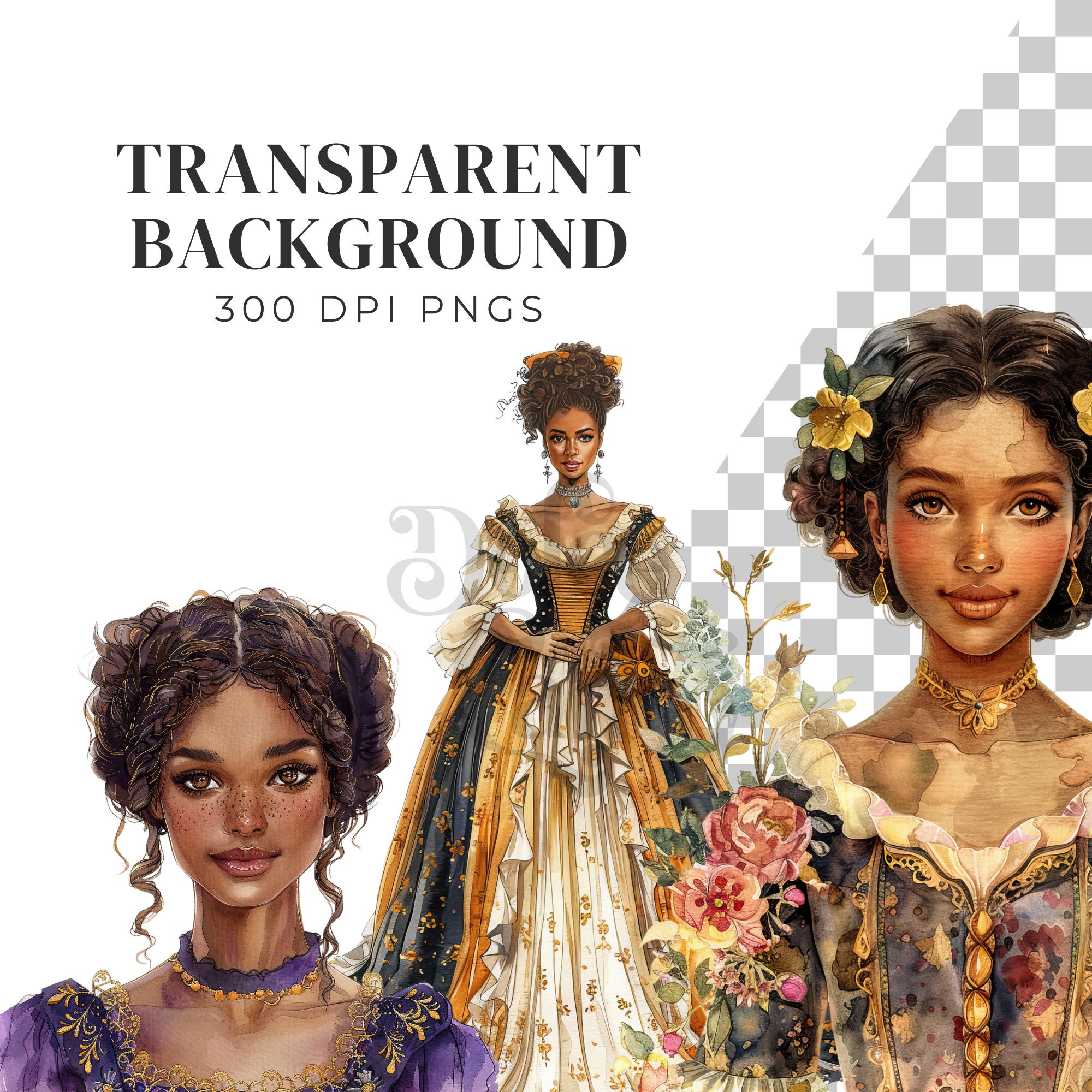 Regency Graphics Regency Melanin Queens Watercolor Clipart, Victorian Lady Graphics ...
