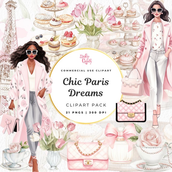 Watercolor Chic Paris Clipart, Blush Pink Fashion Girl PNG