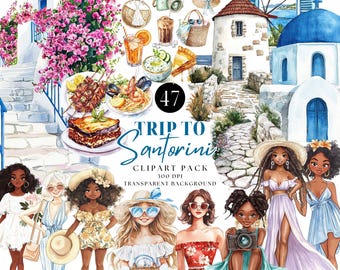 Watercolor Santorini Clipart Bundle, Greek Island Graphics (Digital Download)