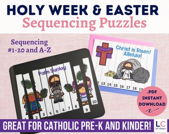 Holy Week and Easter Puzzles for Catholic Kids | Preschool Sequencing Activity | Lent Centers for Sunday School and Homeschool