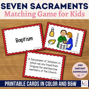 Seven Sacraments Matching Game for Catholic Kids | 7 Sacraments Activity for Catholic School Homeschool Sunday School