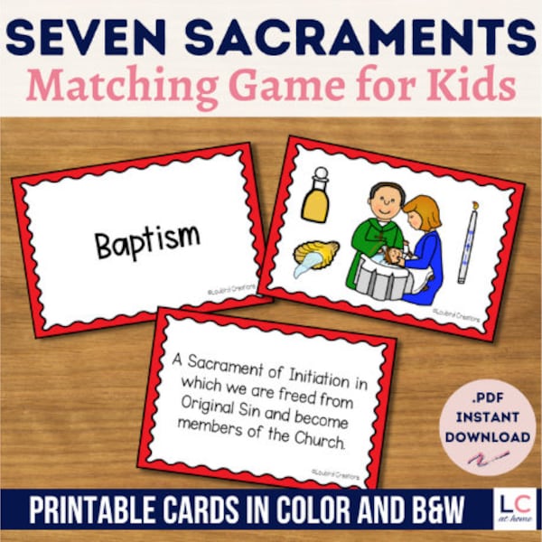 Seven Sacraments Matching Game for Catholic Kids | 7 Sacraments Activity for Catholic School Homeschool Sunday School