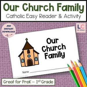 Nossa Igreja Família Fácil Leitor para Crianças Católicas | Atividade de Desenho | Folha de Colorir Papa Vaticano | Escola Dominical Pré-escola Jardim de Infância