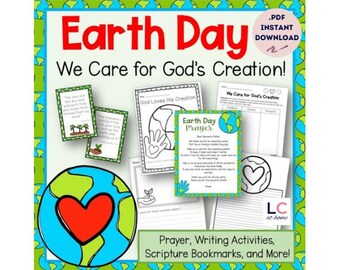 Earth Day Prayer, Scripture Activities, Writing Worksheets (Digital Download)