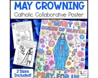 Mary Queen of Heaven Collaborative Poster for Catholic Kids | May Crowning Coloring Project | Sunday School Activity