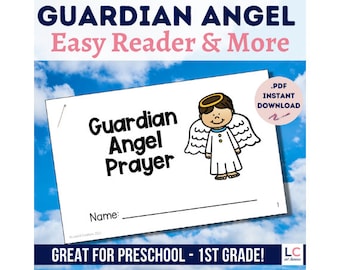 Guardian Angel Prayer Easy Reader for Catholic Kids | Angel of God Prayer Poster Cards | Catholic Drawing Activity | Emergent Reader