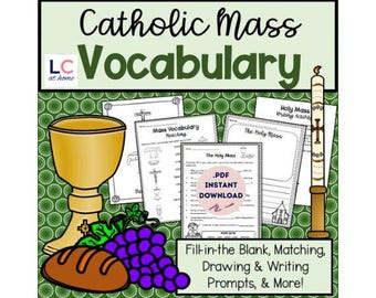 Catholic Mass Vocabulary Activities | First Communion Worksheets | Sacrament of Eucharist | Sunday School | 2nd Grade